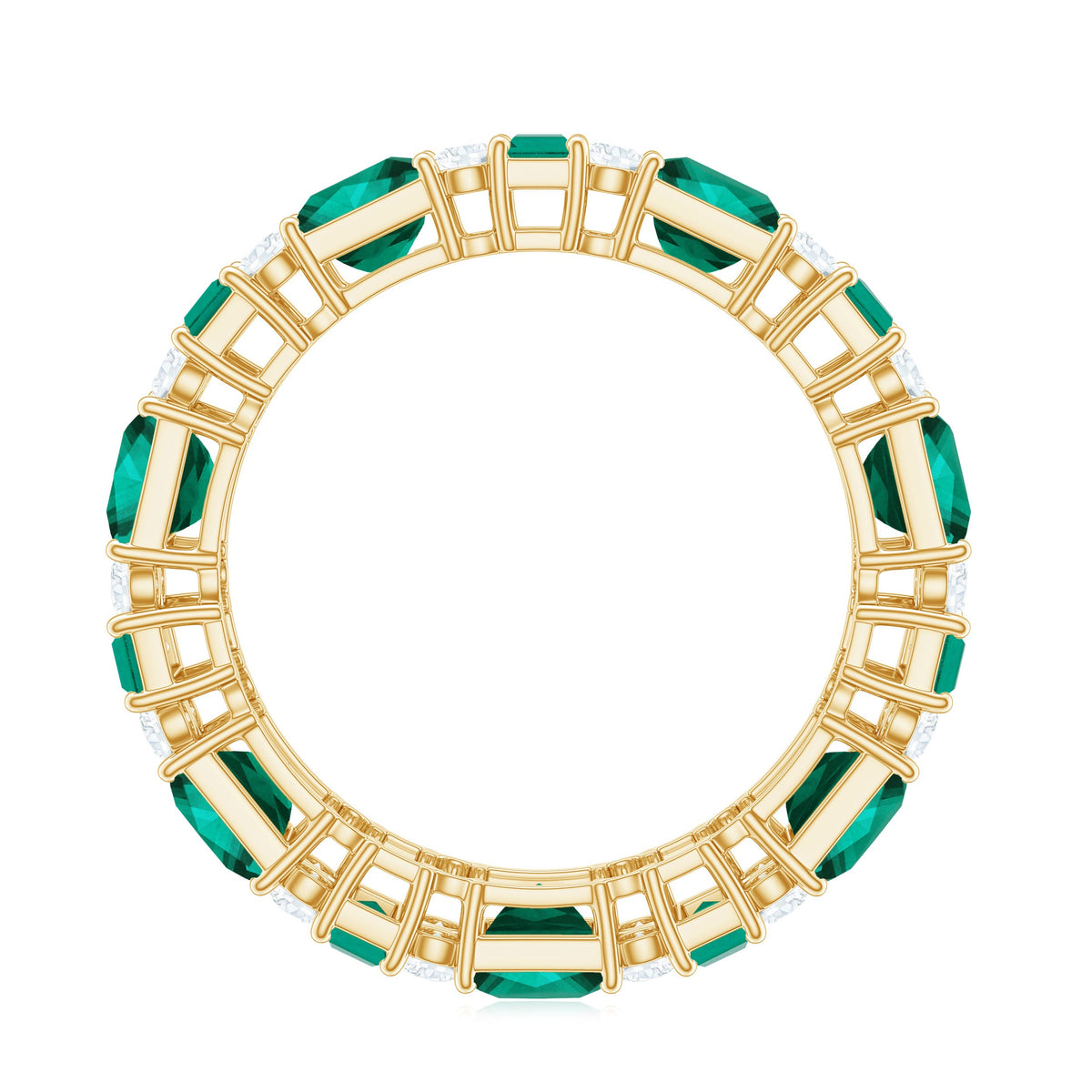 Certified Lab Grown Emerald Eternity Wedding Band with Diamond
