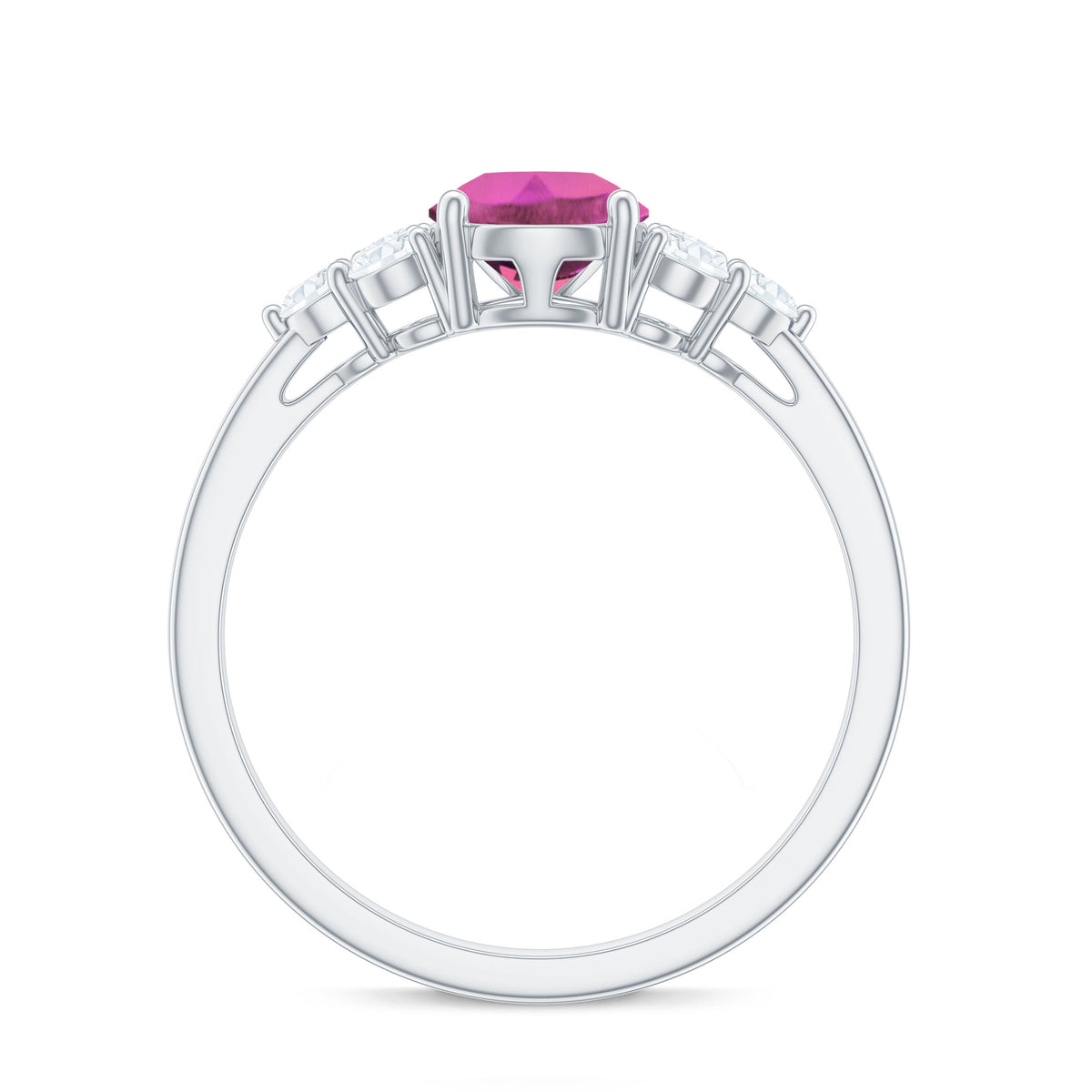 Pear Shaped Pink Tourmaline Solitaire Engagement Ring with Diamond Trio