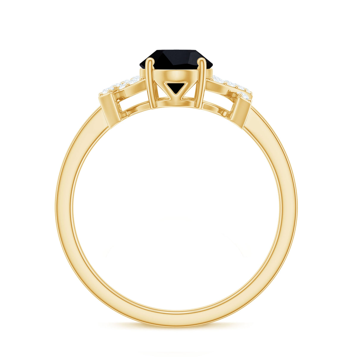 Solitaire Black Onyx Oval Engagement Ring in Split Shank