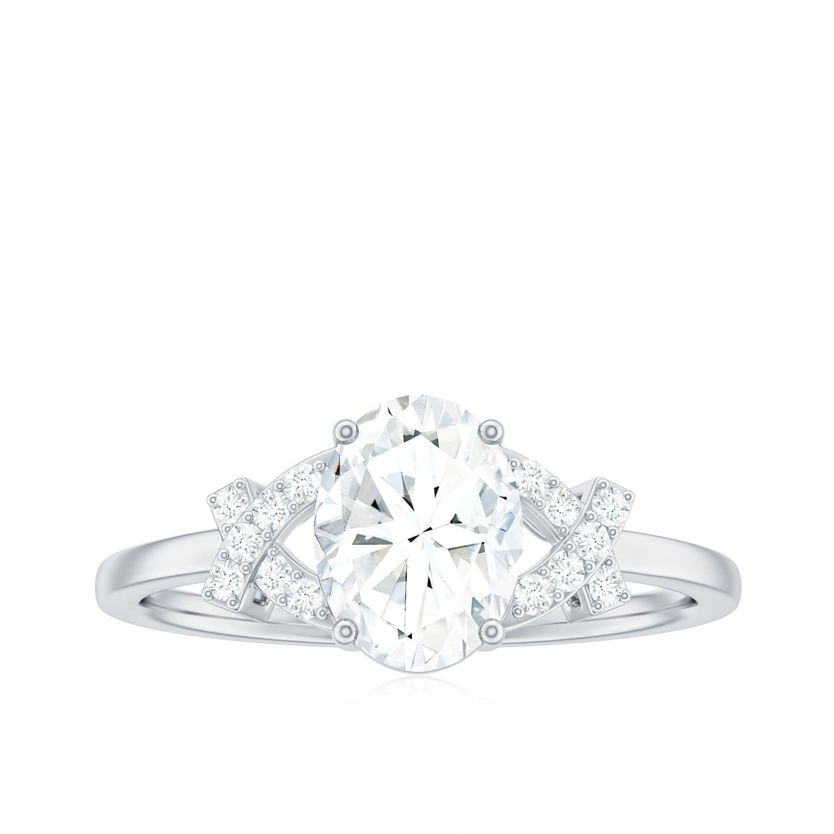 Certified Moissanite Oval Engagement Ring in Split Shank