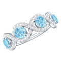 Braided Half Eternity Ring with Genuine Aquamarine and Diamond