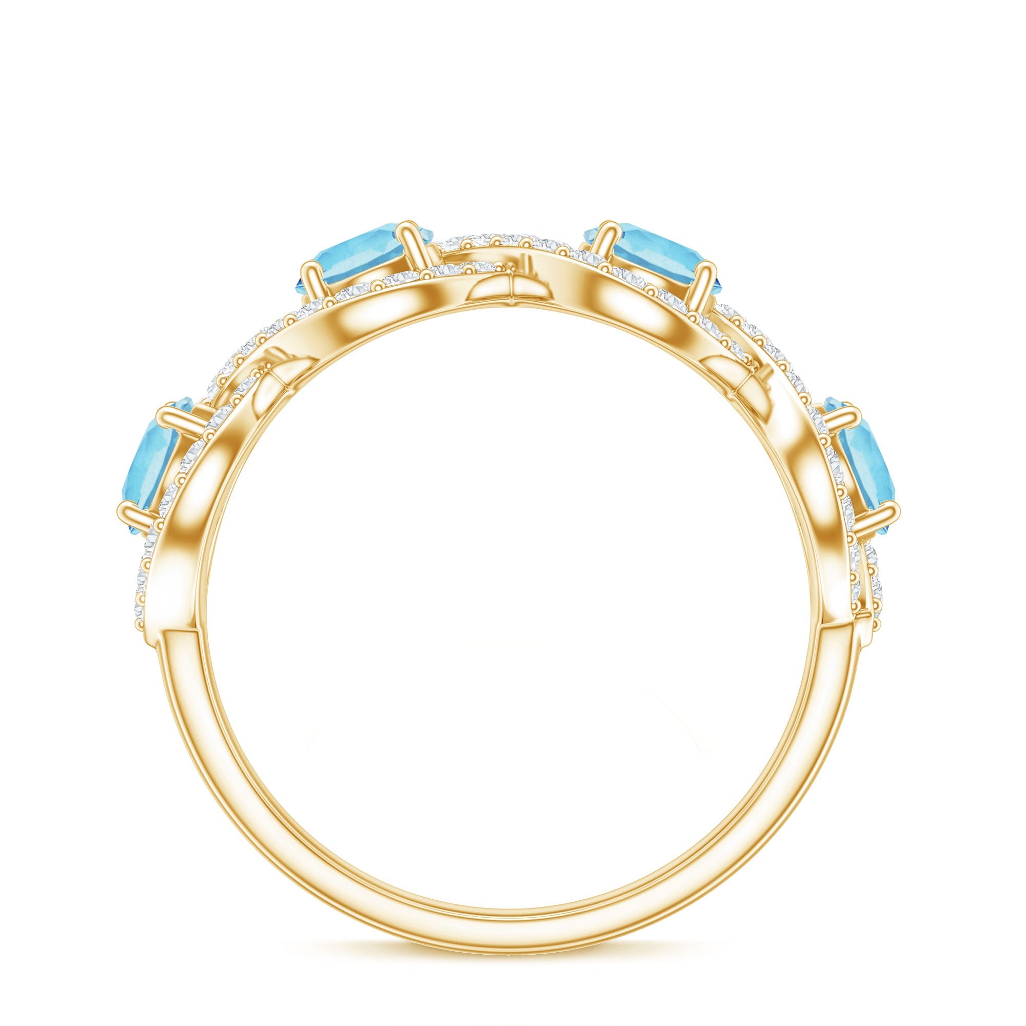 Braided Half Eternity Ring with Genuine Aquamarine and Diamond