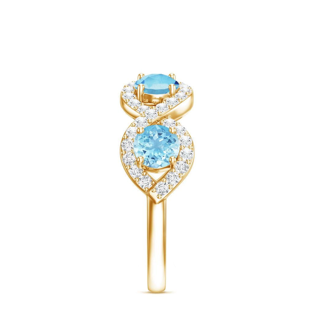 Braided Half Eternity Ring with Genuine Aquamarine and Diamond