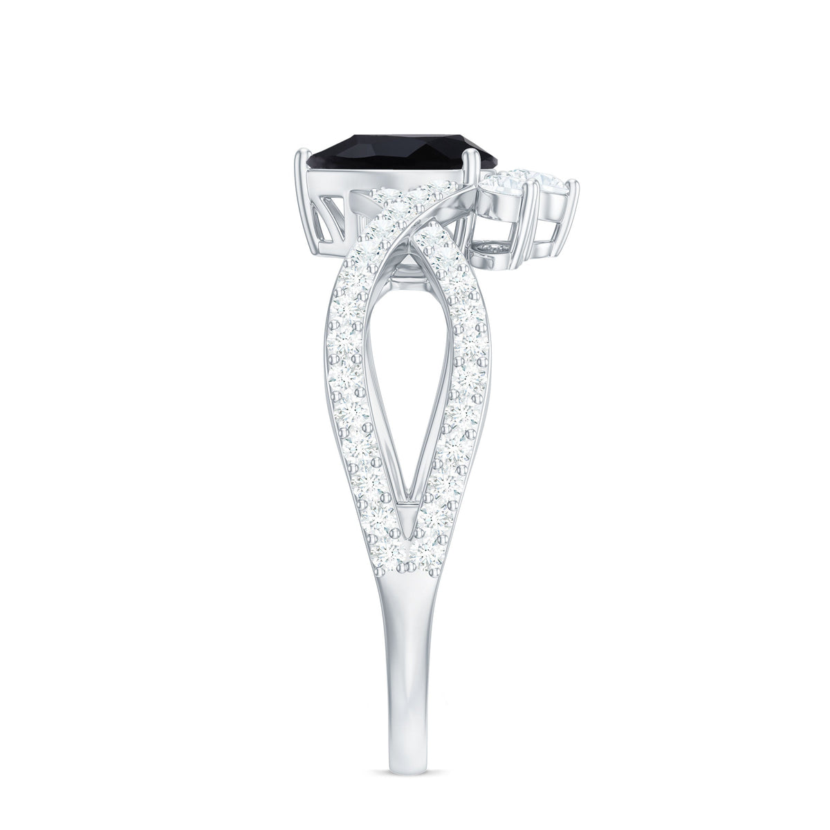 1 Carat Pear Shaped Black Onyx Designer Engagement Ring with Diamond