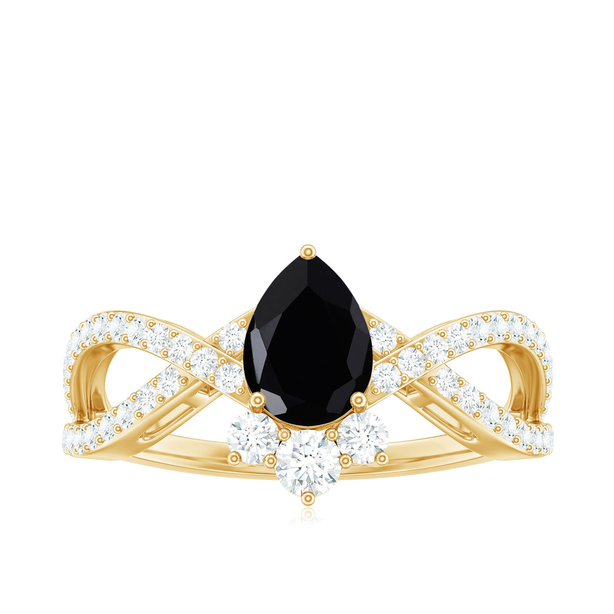 1 Carat Pear Shaped Black Onyx Designer Engagement Ring with Diamond