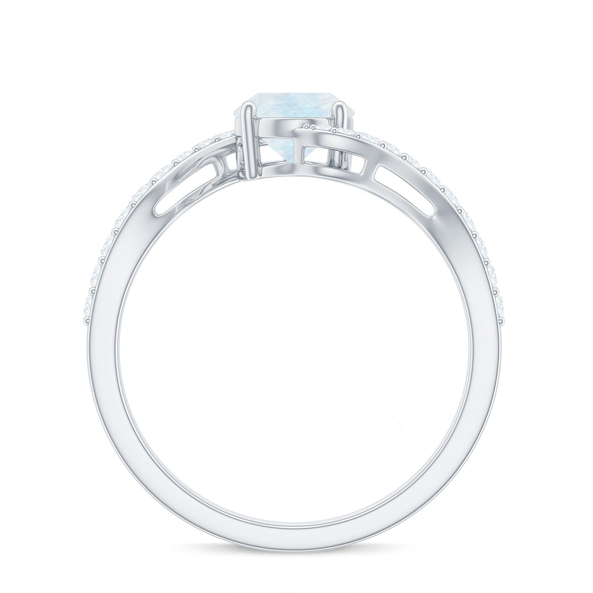 Oval Cut Solitaire Moonstone and Diamond Bypass Ring