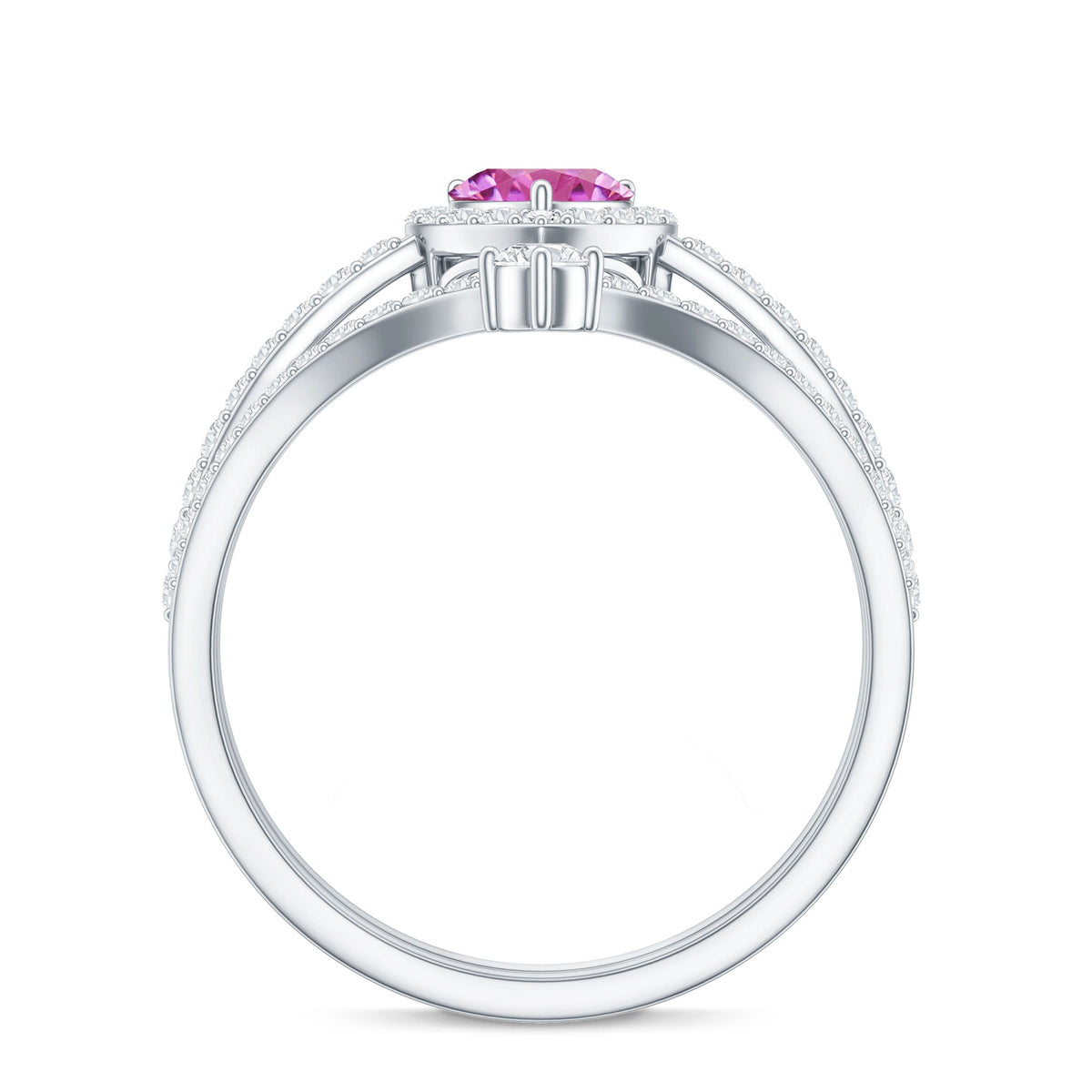 Genuine Pink Tourmaline Ring Set with Moissanite