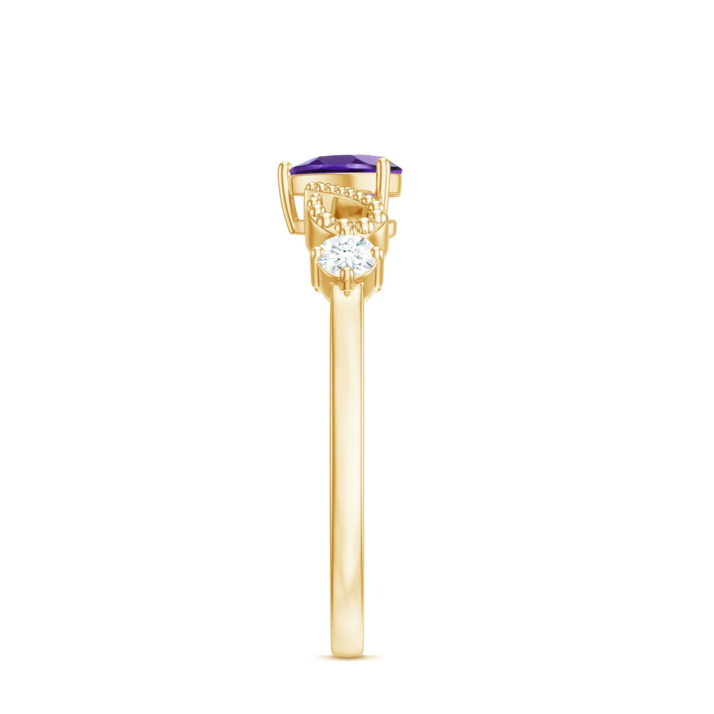 Natural 0.9 Carat Amethyst Heart Promise Ring with Diamond