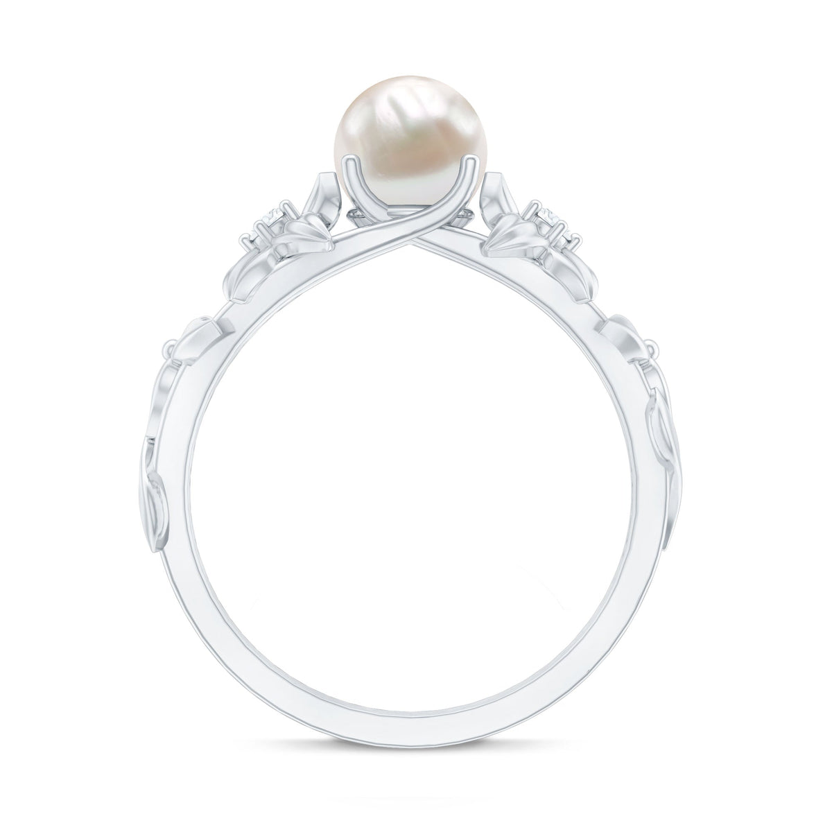 Cultured 2.2 Carat White Pearl Flower Engagement Ring with Diamonds