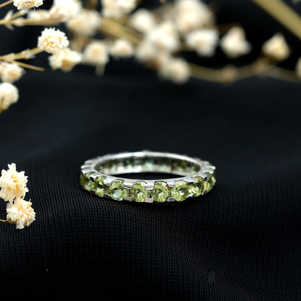 Natural Green Peridot Eternity Ring With Certificate
