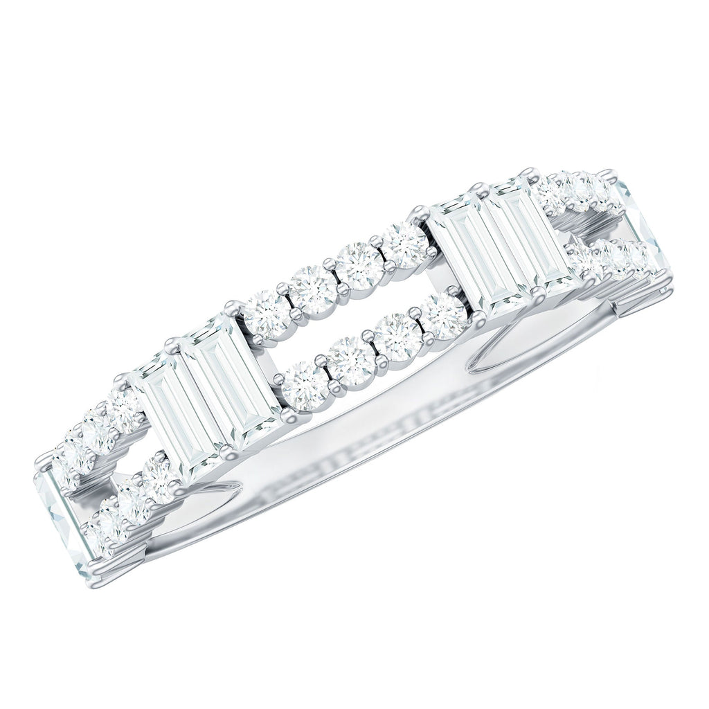 Baguette and Round Moissanite Half Eternity Band