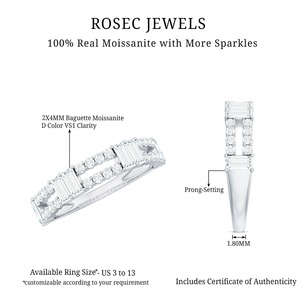 Baguette and Round Moissanite Half Eternity Band