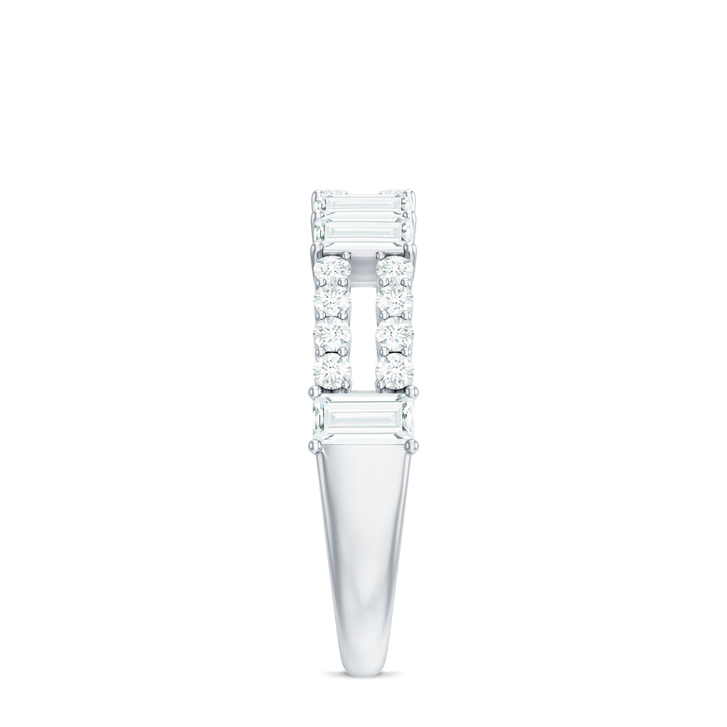 Baguette and Round Moissanite Half Eternity Band