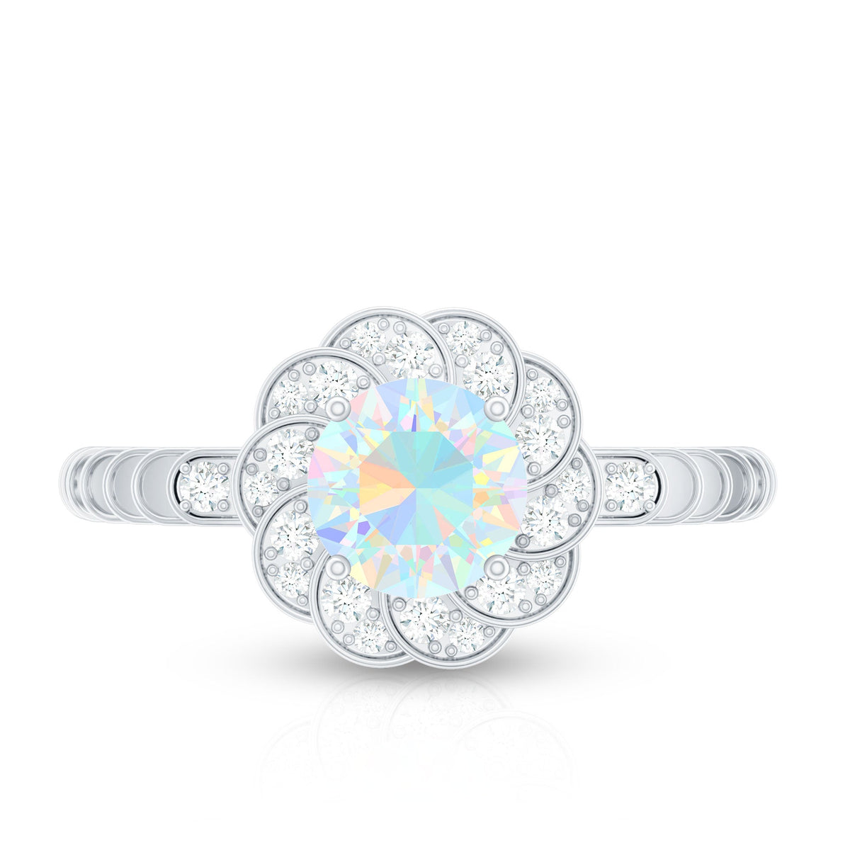 Vintage Looking Ethiopian Opal Flower Engagement Ring with Diamond