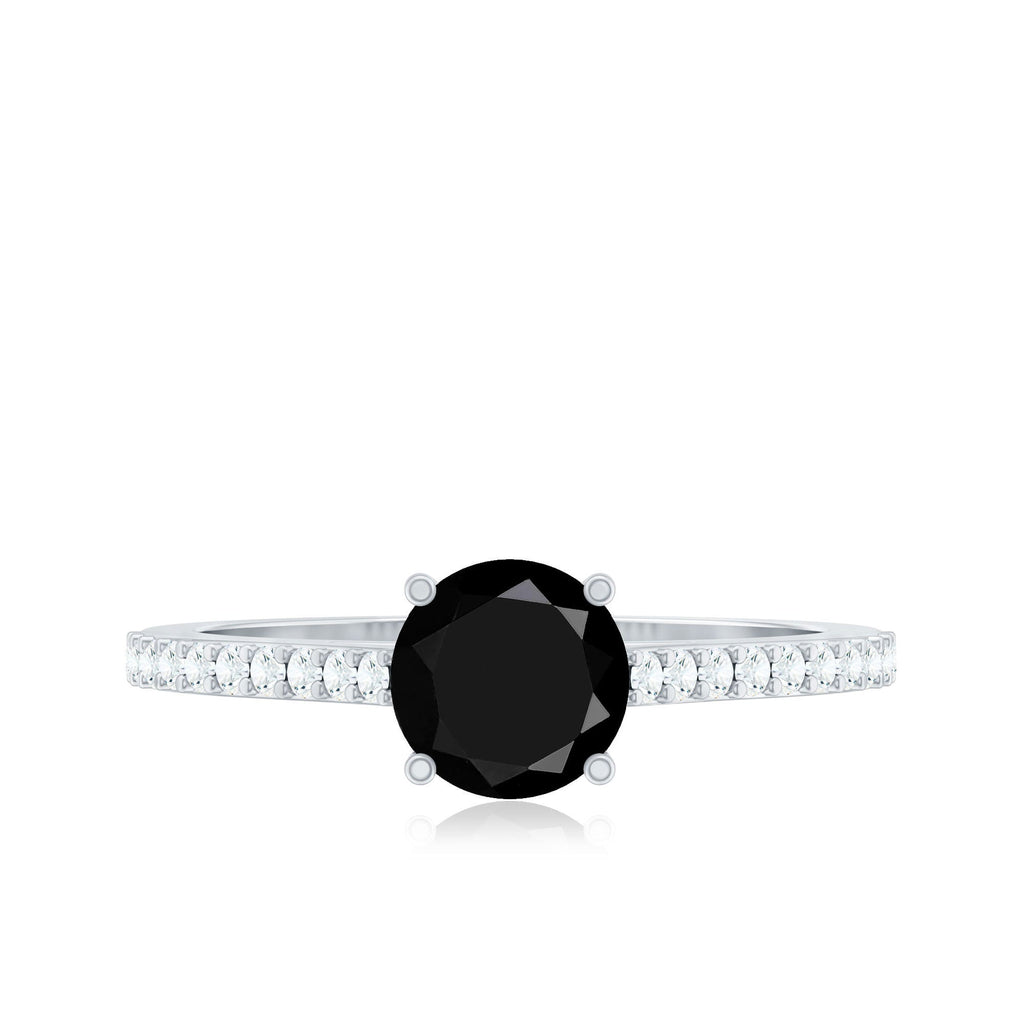 Round Black Onyx Engagement Ring with Diamond Side Stones