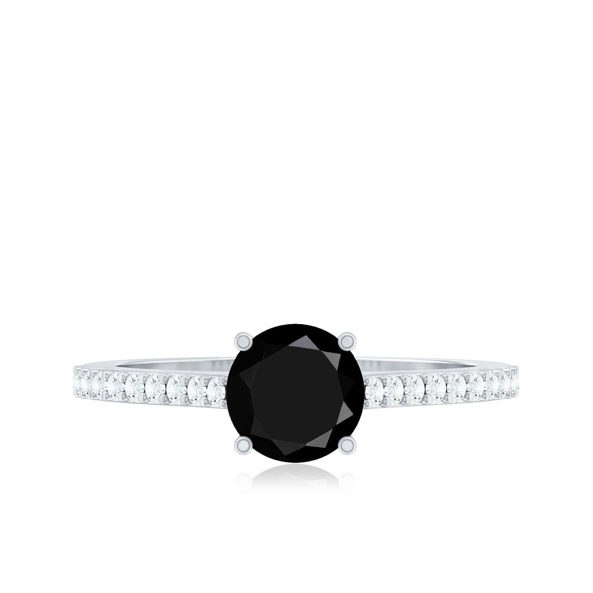 Round Black Onyx Engagement Ring with Diamond Side Stones