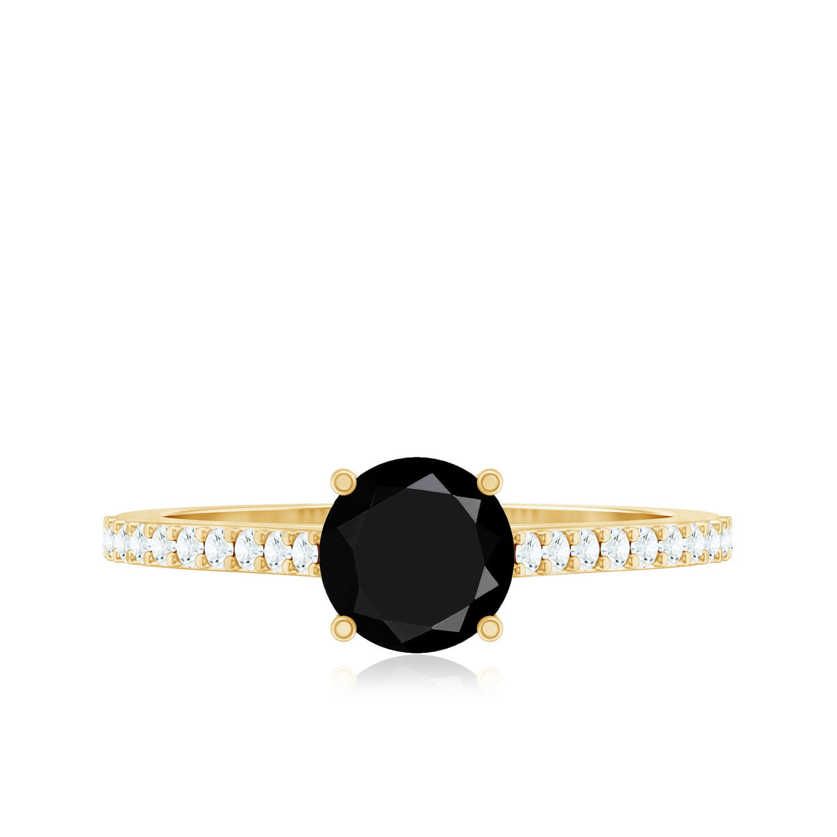 Round Black Onyx Engagement Ring with Diamond Side Stones