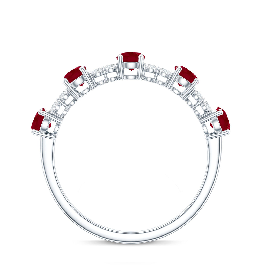 Real Ruby Diamond Half Eternity Ring for Anniversary