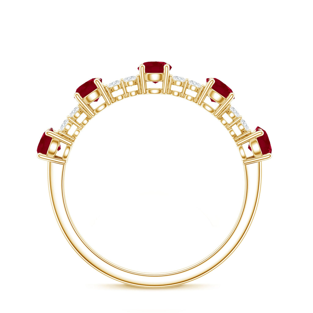 Real Ruby Diamond Half Eternity Ring for Anniversary