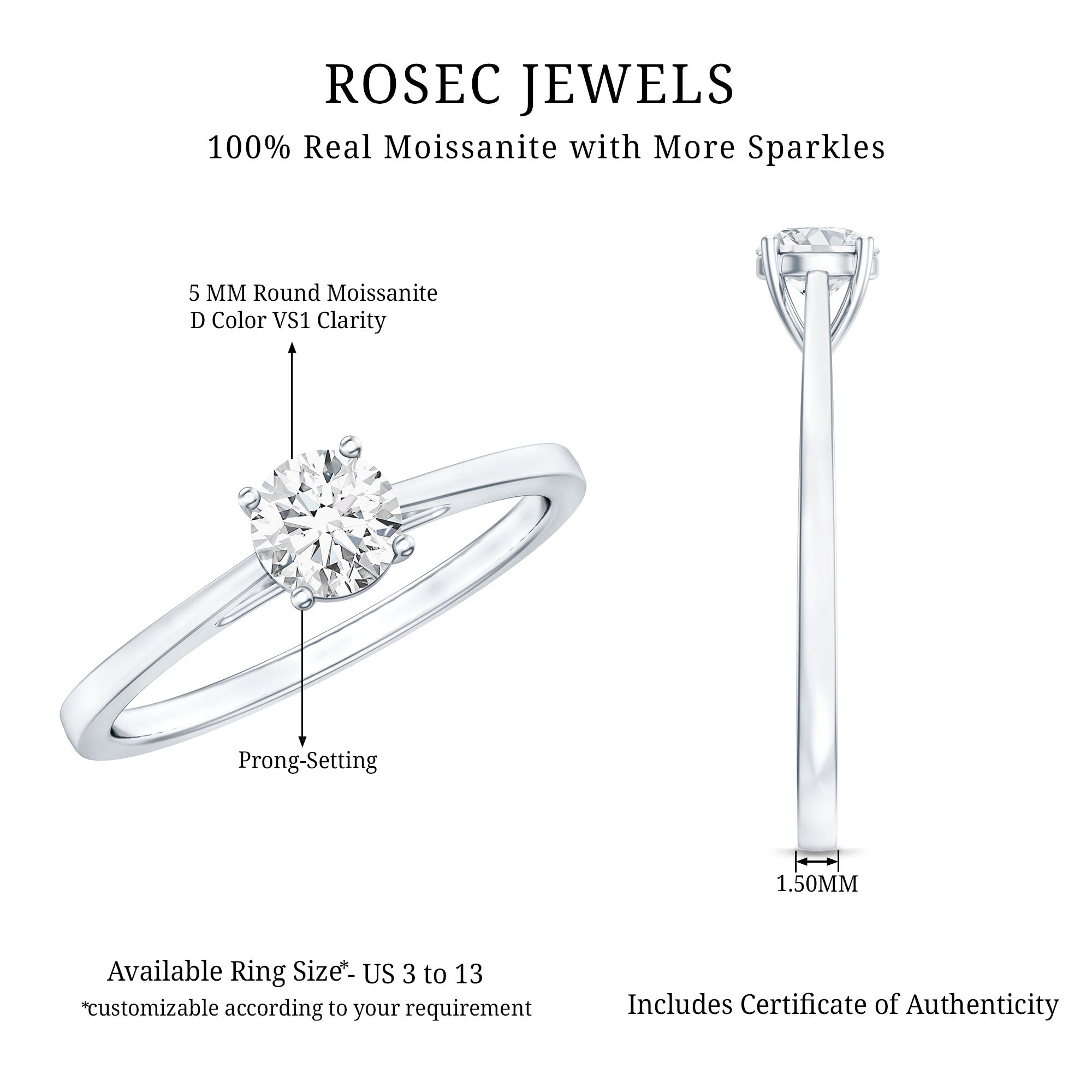 Solitaire Moissanite Promise Ring in Cathedral Shank