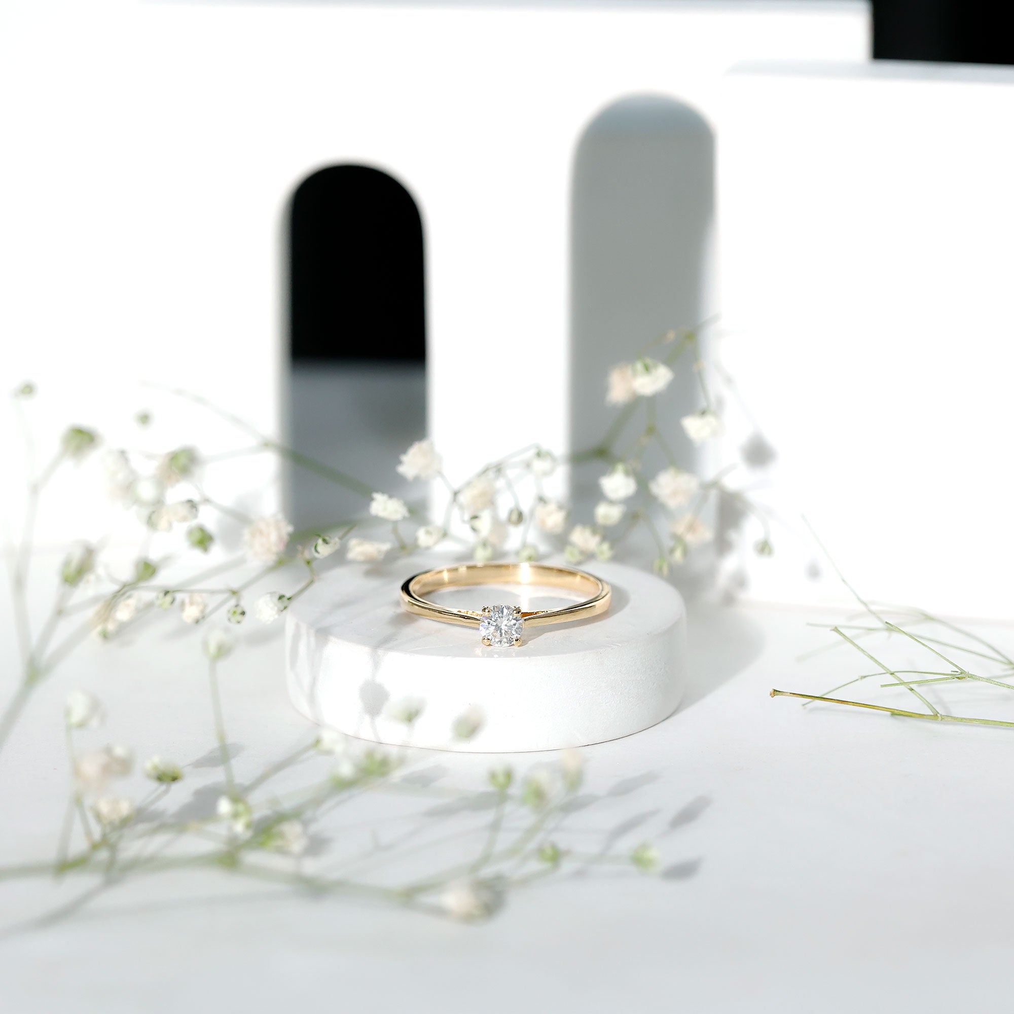 Solitaire Moissanite Promise Ring in Cathedral Shank