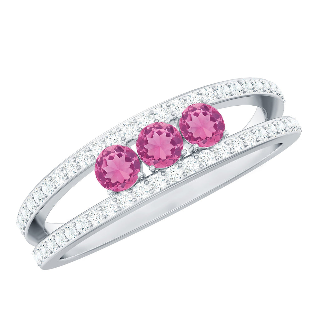 Pink Tourmaline and Diamond Anniversary Ring in Split Shank