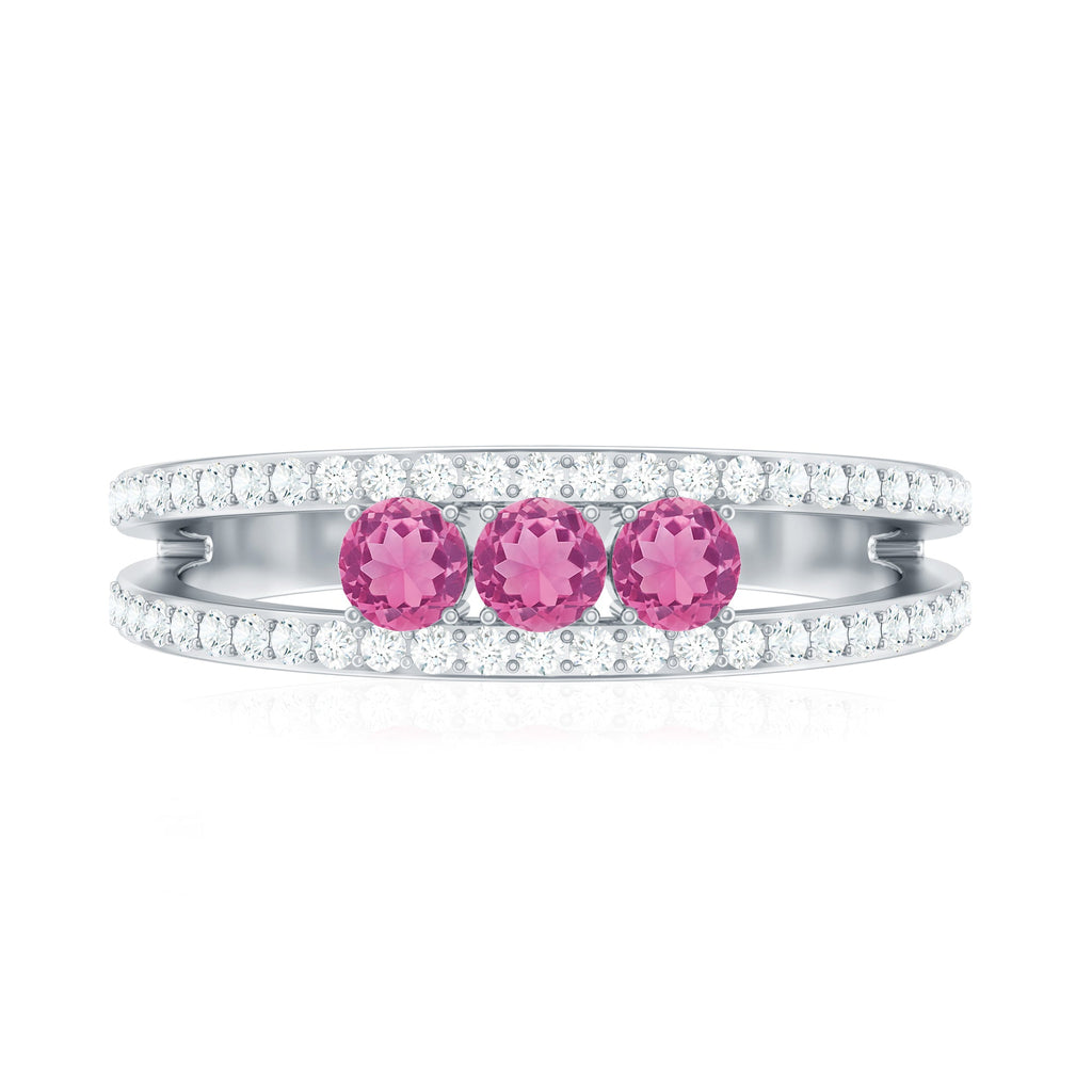 Pink Tourmaline and Diamond Anniversary Ring in Split Shank