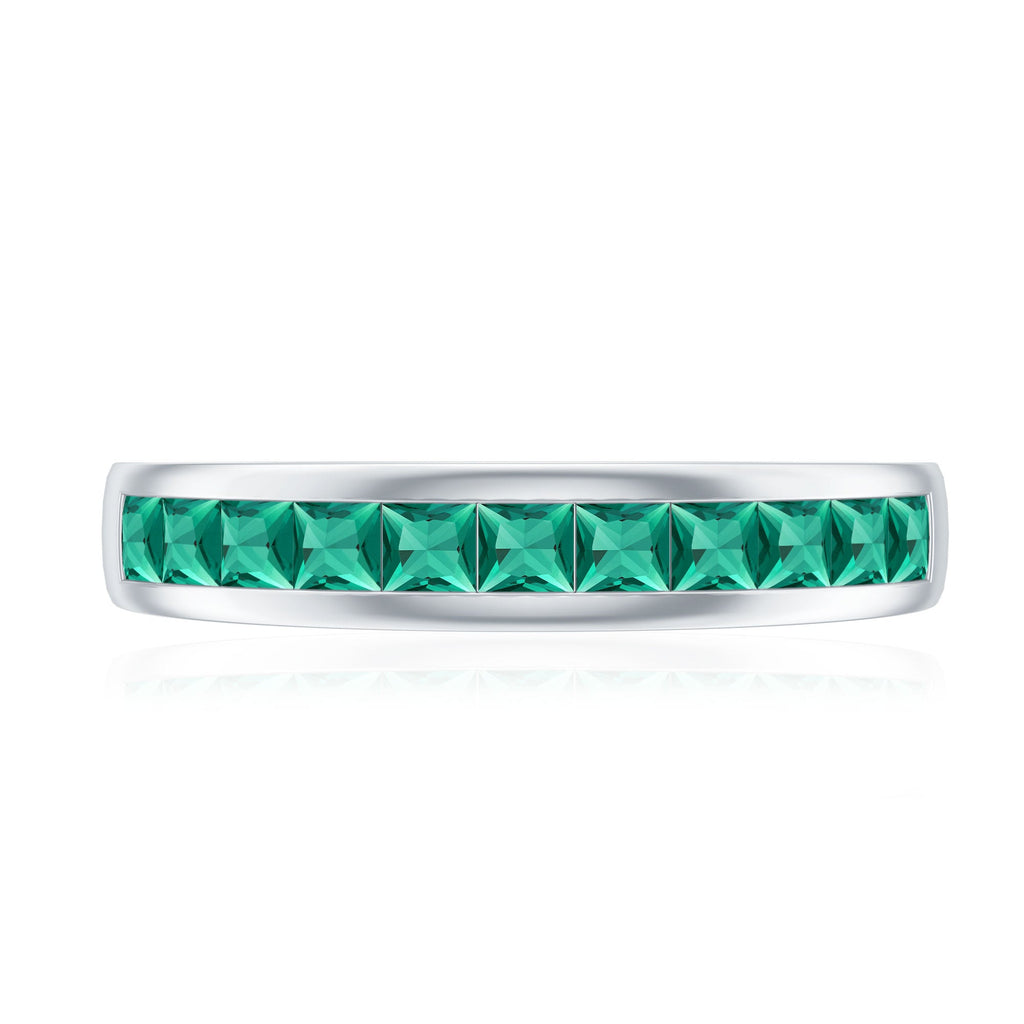 Channel Set Princess Cut Lab Grown Emerald Half Eternity Band with Certificate