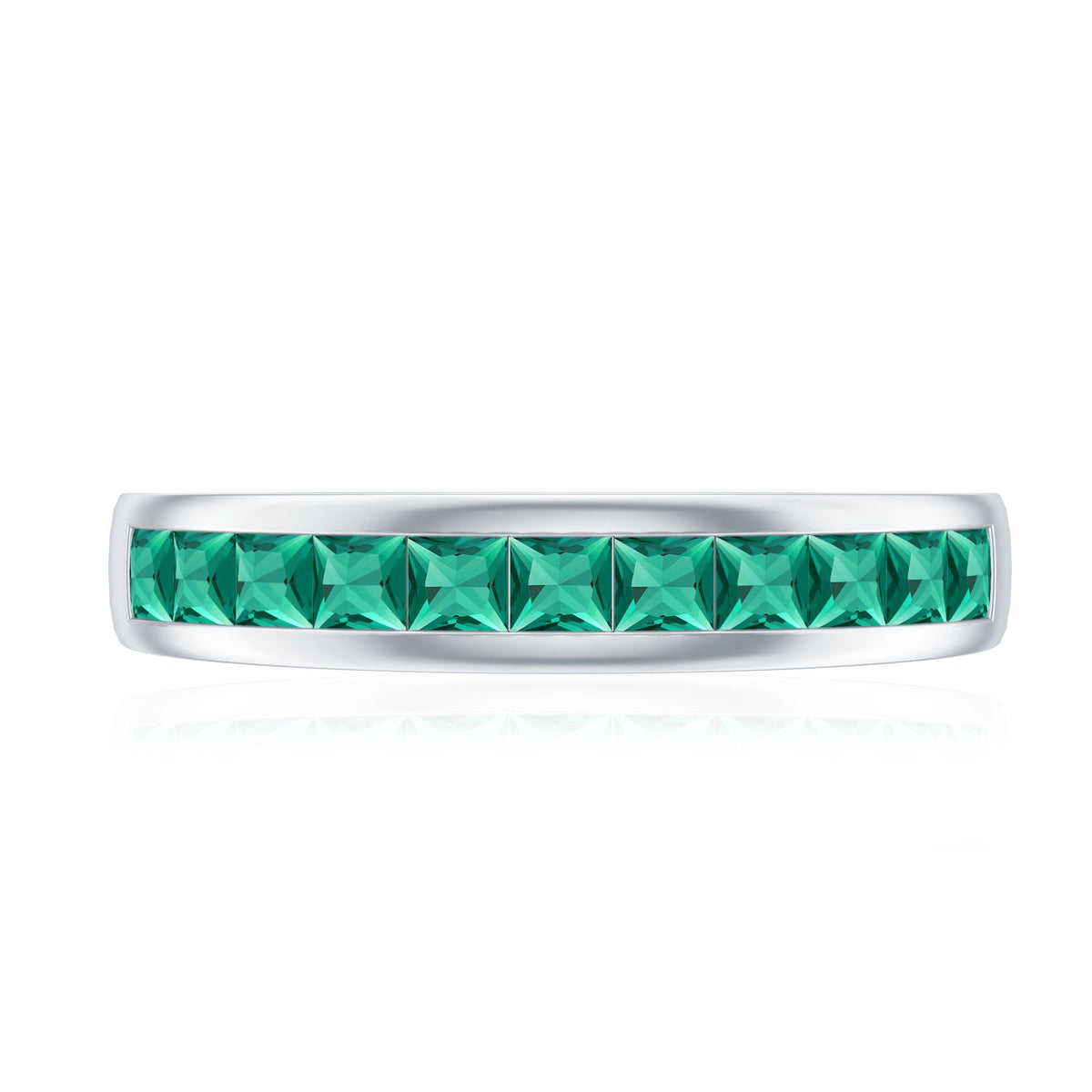 Channel Set Princess Cut Lab Grown Emerald Half Eternity Band with Certificate