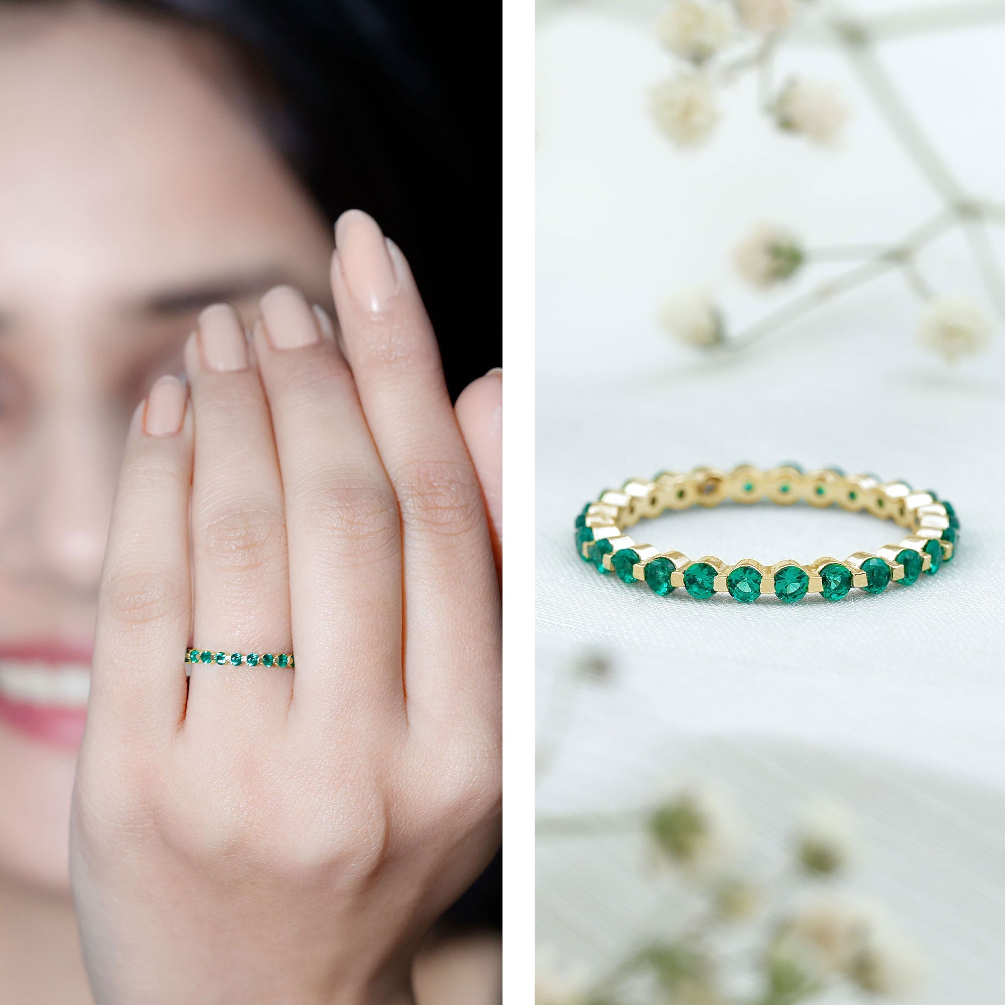Certified Emerald Floating Eternity Band for Women