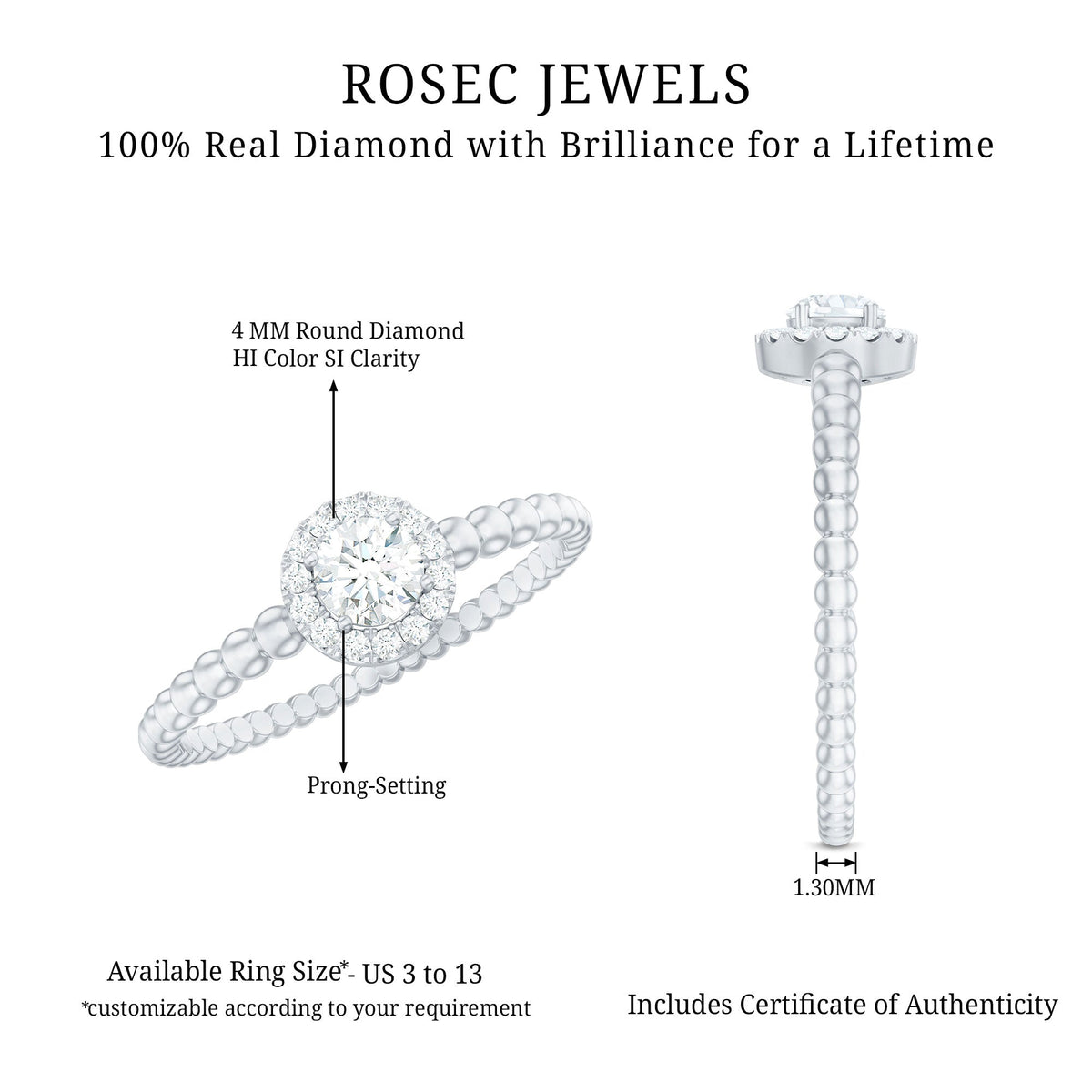 Certified Real Diamond Promise Ring with Bubble Shank