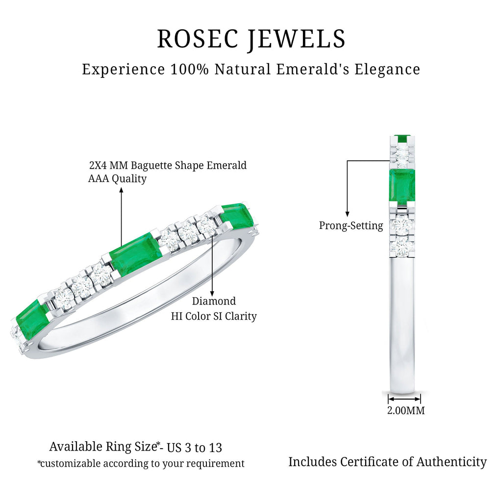 Stackable Green Emerald and Diamond Ring in Prong Setting