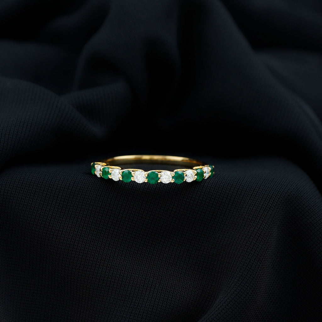 Trellis Set Round Emerald and Diamond Half Eternity Ring