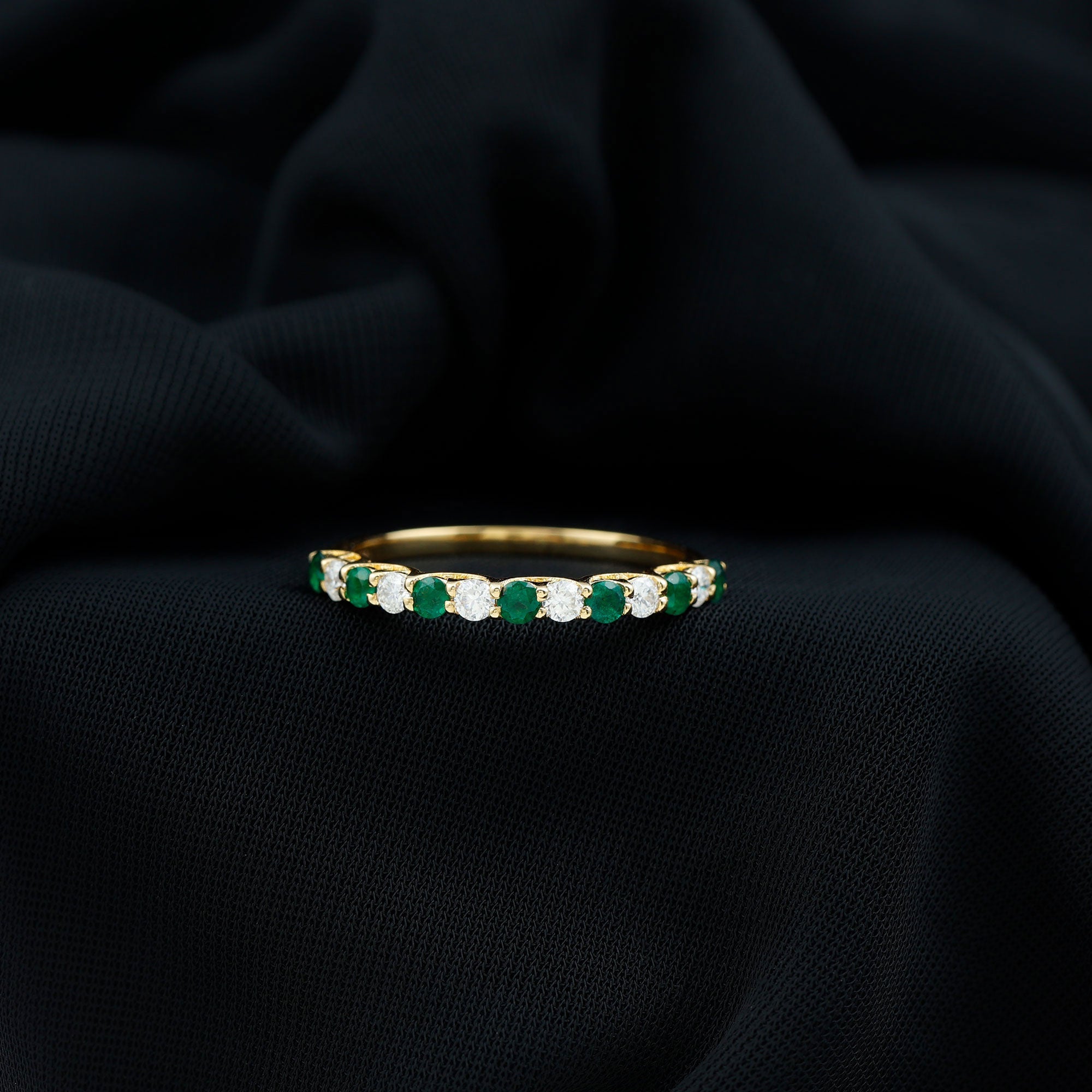 Trellis Set Round Emerald and Diamond Half Eternity Ring