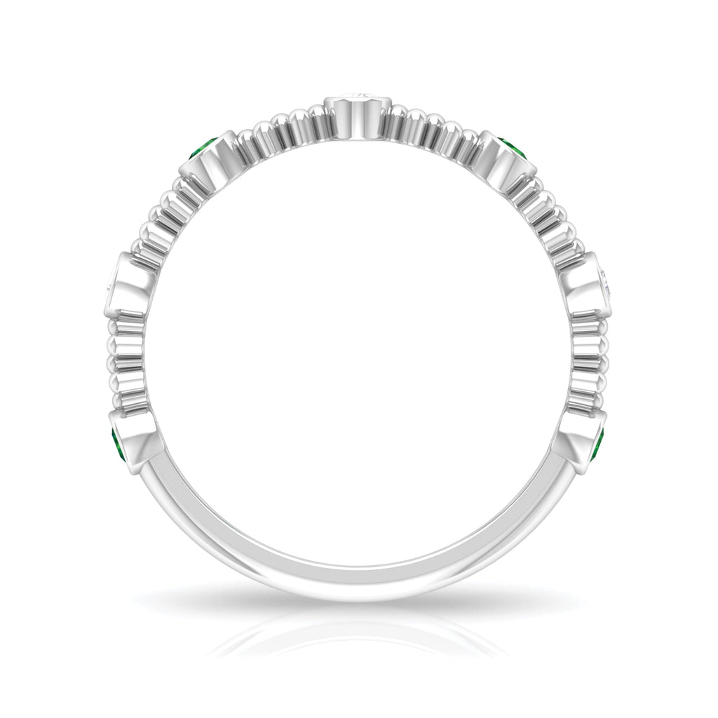 Lab Grown Emerald Diamond Half Eternity Ring with Beaded Detailing