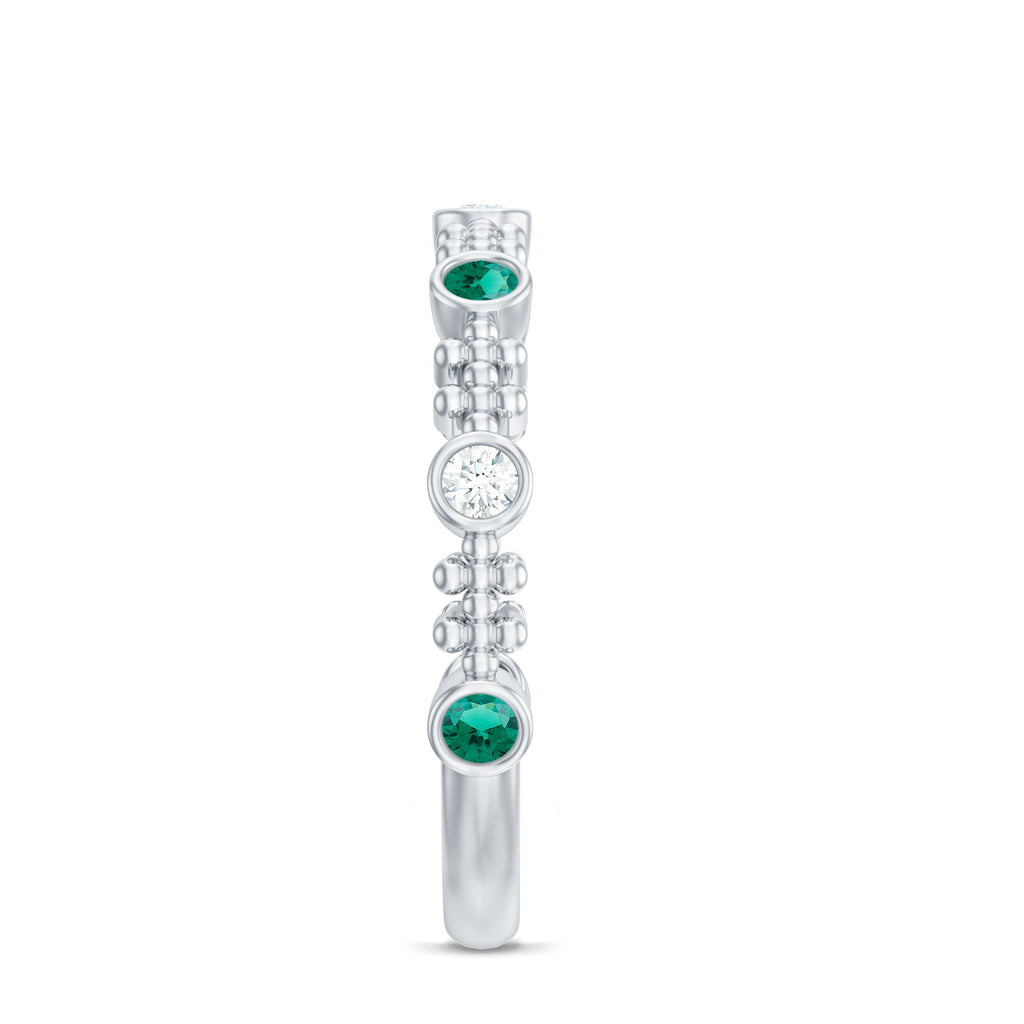 Lab Grown Emerald Diamond Half Eternity Ring with Beaded Detailing