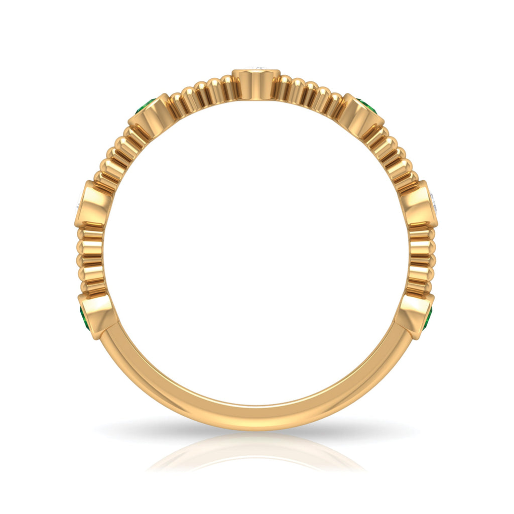 Lab Grown Emerald Diamond Half Eternity Ring with Beaded Detailing