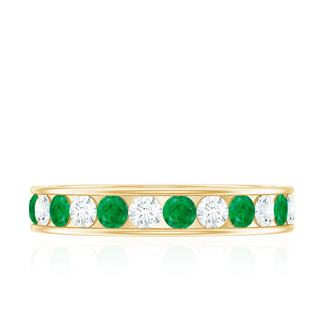 Channel Set Emerald and Diamond Half Eternity Band Ring