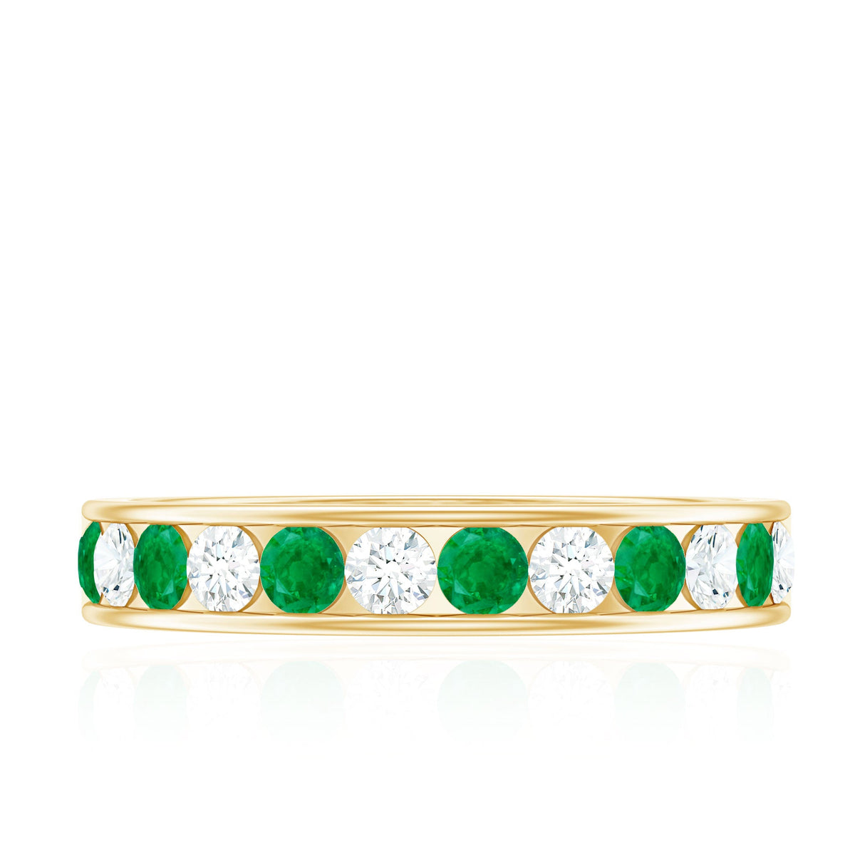 Channel Set Emerald and Diamond Half Eternity Band Ring
