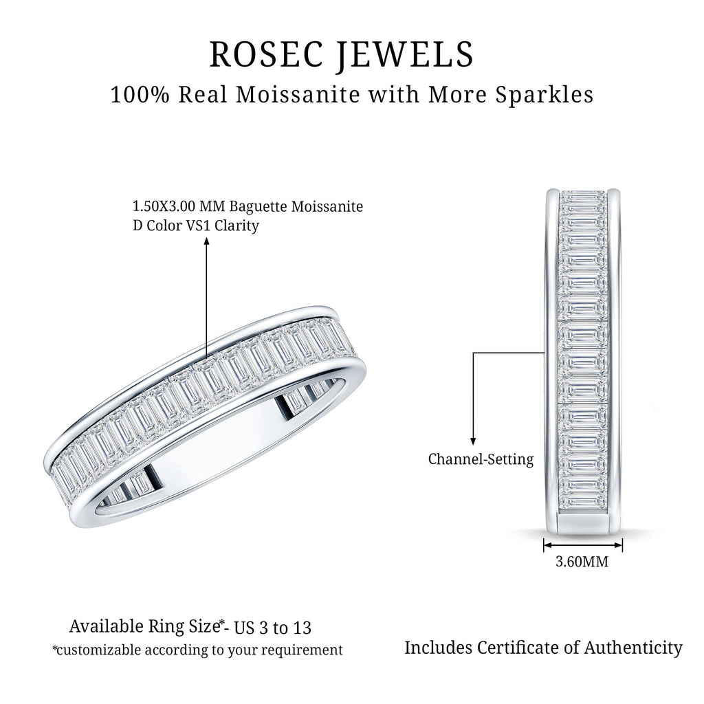 Baguette Cut Moissanite Wedding Band in Channel Setting
