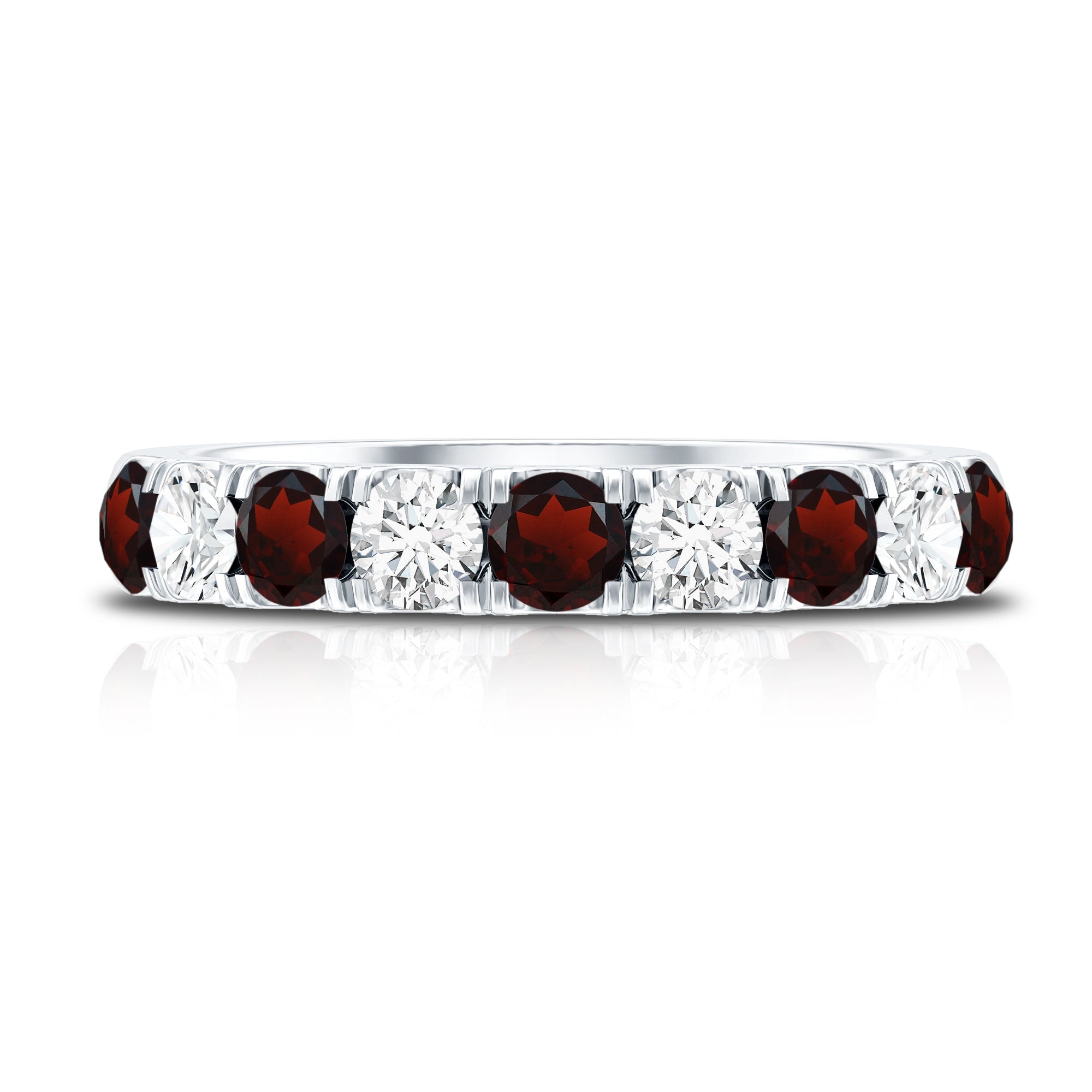 Genuine Garnet Diamond Half Eternity Wedding Ring