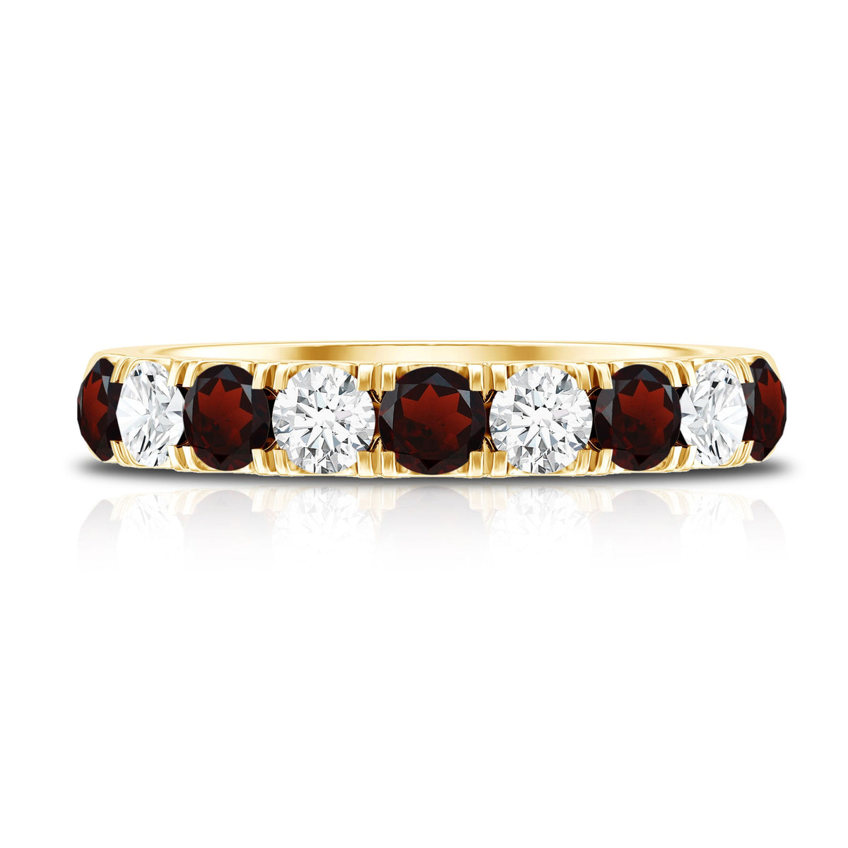 Genuine Garnet Diamond Half Eternity Wedding Ring