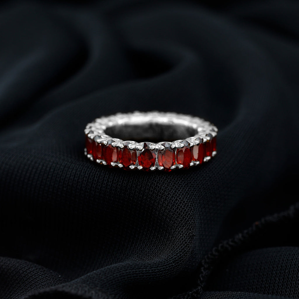 Certified Natural Oval Garnet Eternity Ring for Wedding