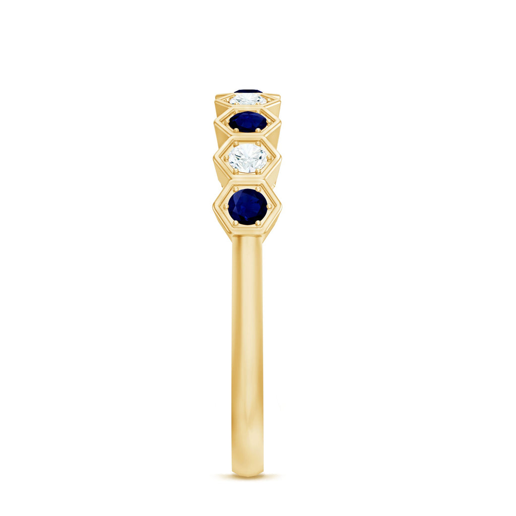 Art Deco Inspired Blue Sapphire and Diamond Geometric Half Eternity Ring