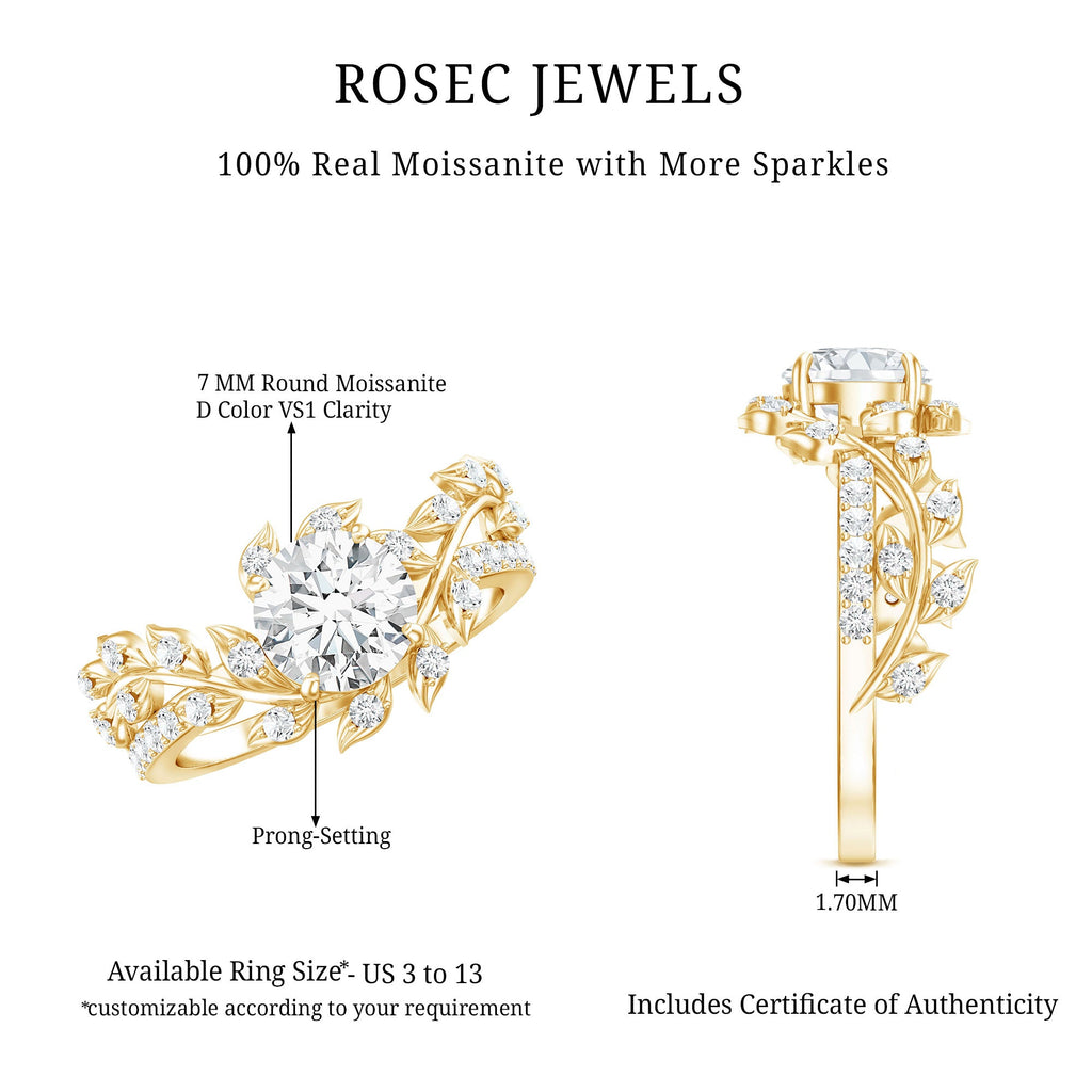 1.3 Carat Round Cut Moissanite Vine Engagement Ring for Women