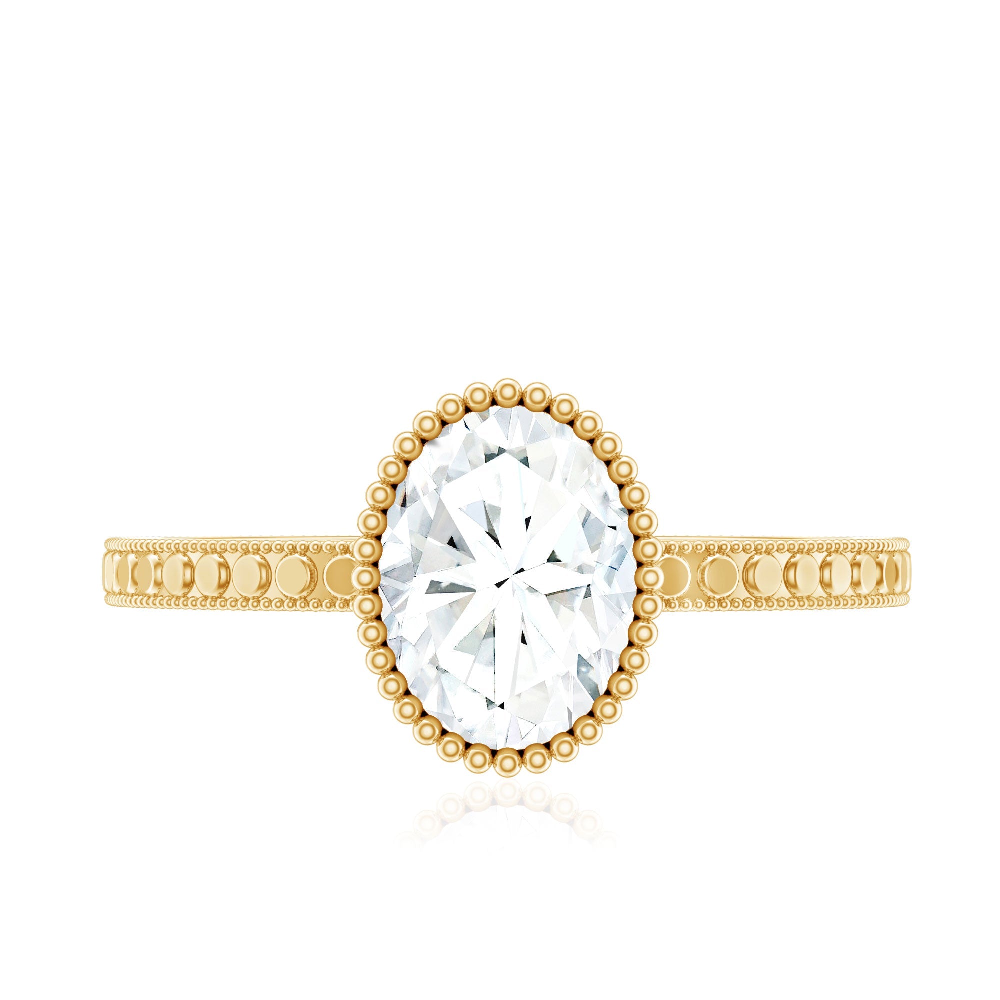 Solitaire Moissanite Oval Engagement Ring with Beaded Detailing