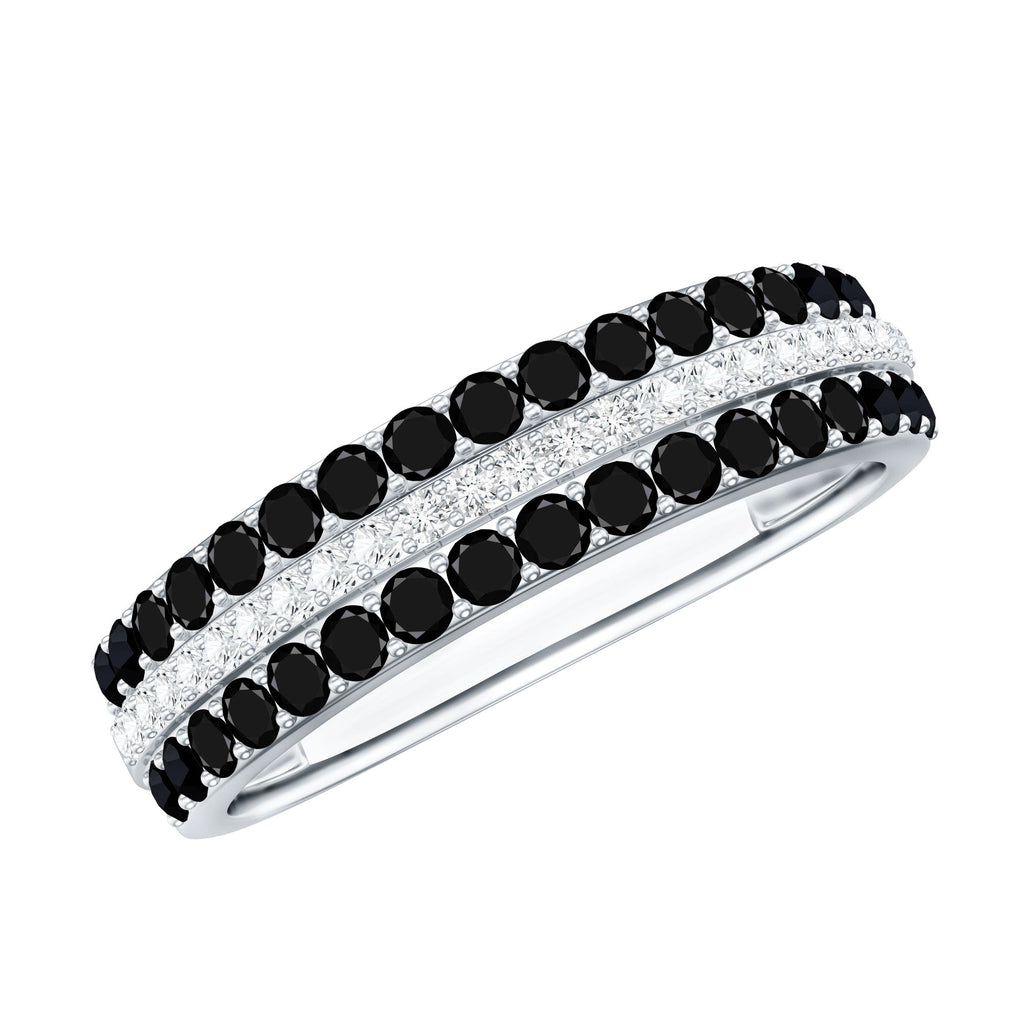 Certified Lab Grown Black and White Diamond Three Row Wedding Band