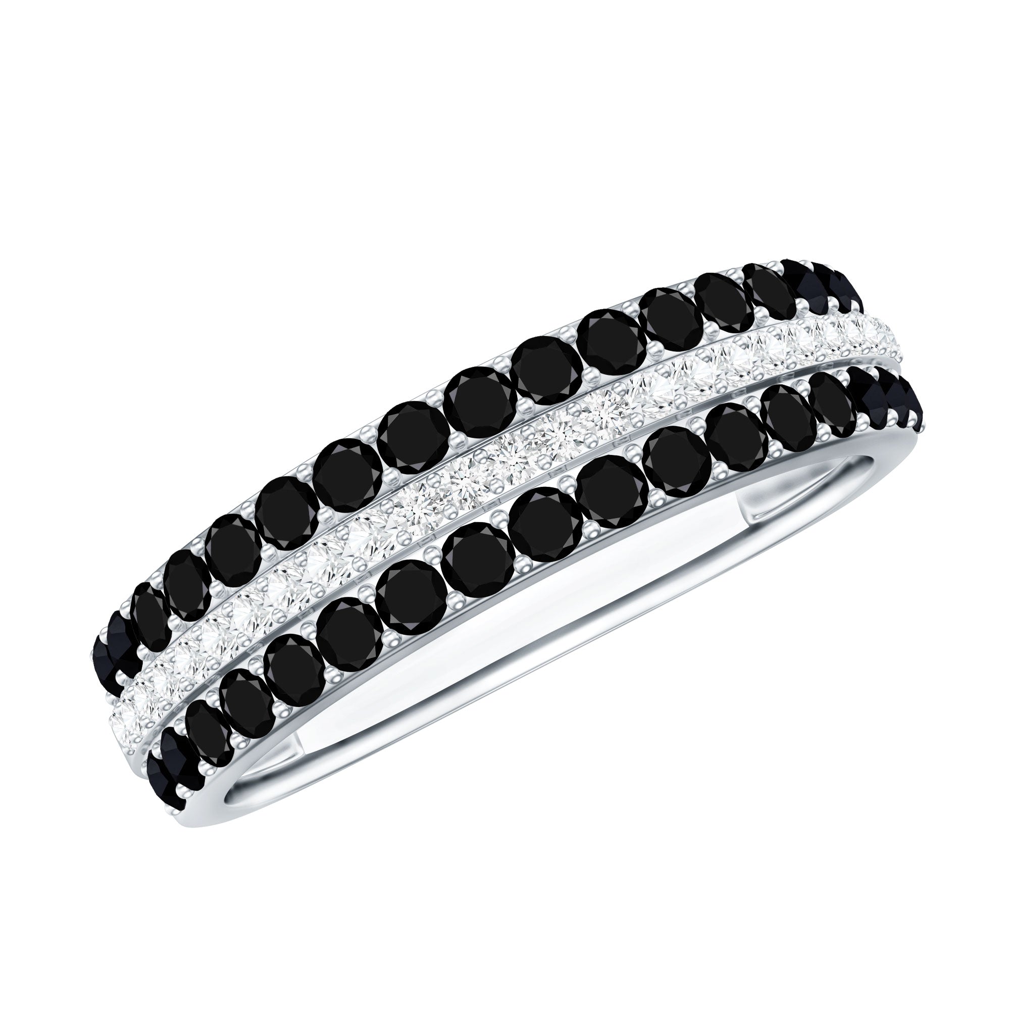 Certified Lab Grown Black and White Diamond Three Row Wedding Band