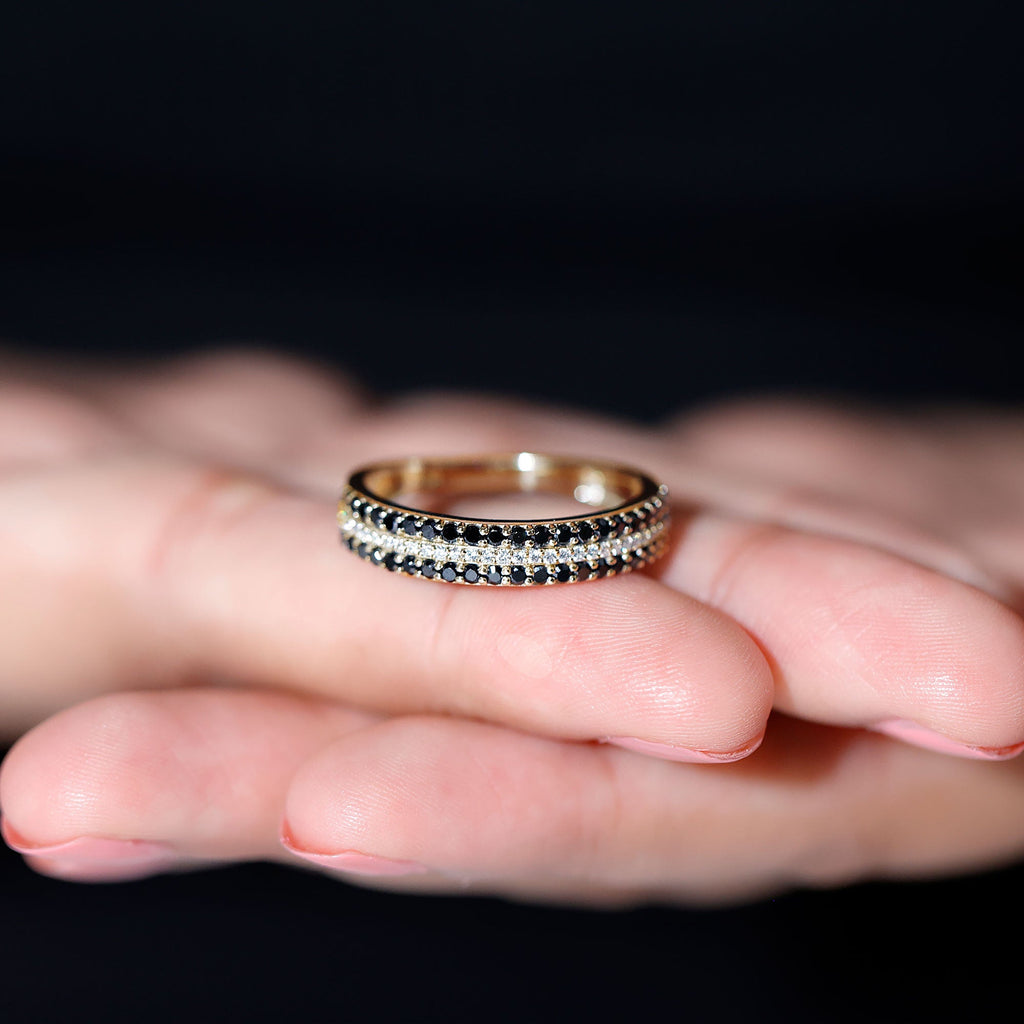 Certified Lab Grown Black and White Diamond Three Row Wedding Band