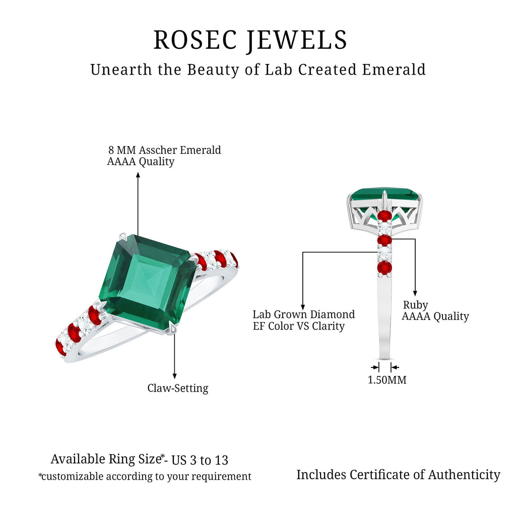 6 Carat Lab Created Emerald Engagement Ring with Lab Ruby and Diamond